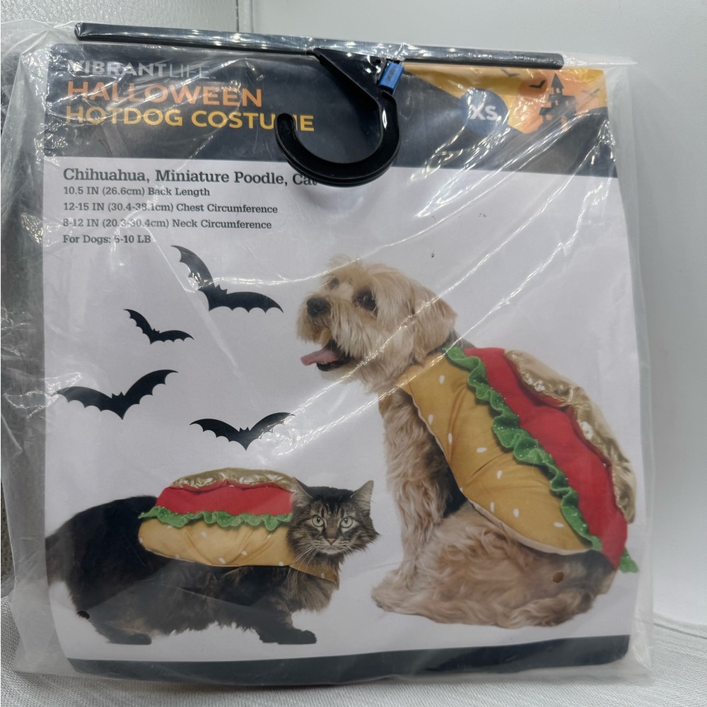 Hot Dog Costume XS Gold Mustard Accent Chihuahua Miniature Poodle or cat NIP